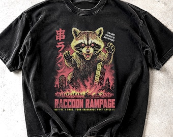 Camiseta Comfort Colors Raccoon Rampage, Camiseta divertida con estampado de mapache, Camiseta de mapache basura, Camiseta retro de animales, Camiseta de mapache desquiciado, Regalo de meme
