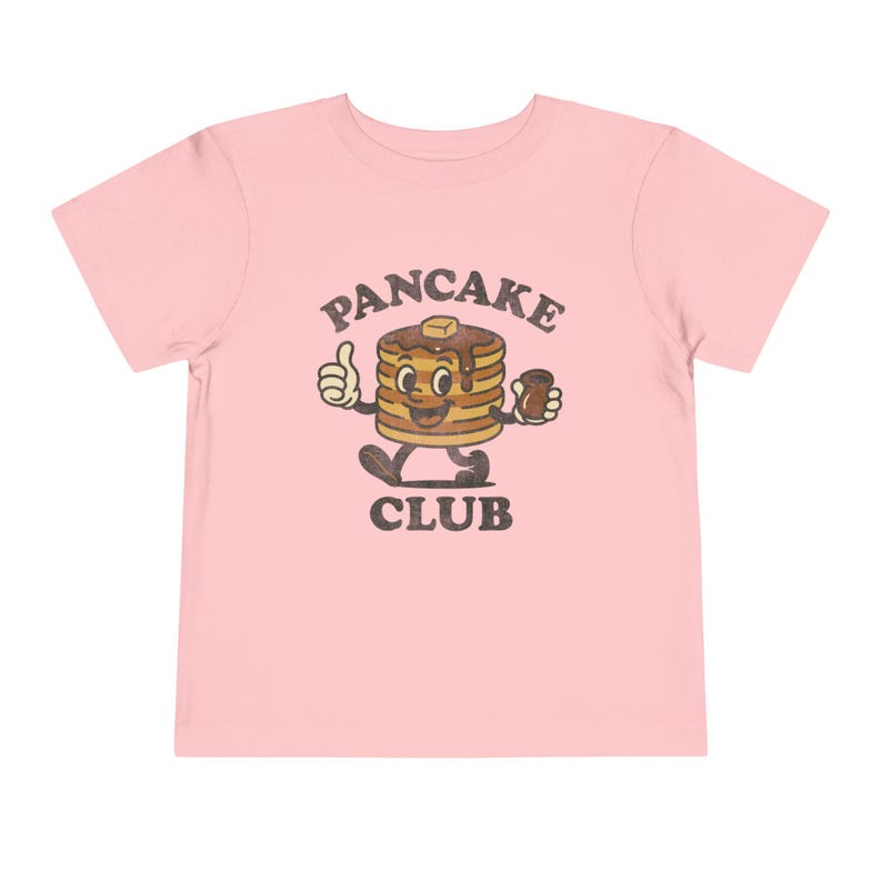 Toddler Pancake Club Shirt Bella Canvas Vintage Breakfast Tee, Funny Food Graphic Gift for Boys Girls Brunch Outfit Pink