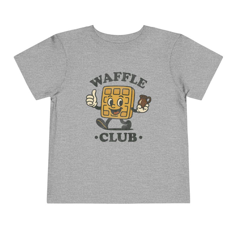 Camiseta del Club de Waffles para Niños Pequeños: Camiseta Retro de Mascota de Desayuno con Jarra de Jarabe, Gráfico de Brunch Dinercore, Lindo Regalo para Amantes de los Waffles de Fin de Semana Athletic Heather