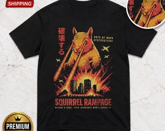 Kids Squirrel Rampage Shirt Bella Canvas Vintage Funny Animal Tee, Cute Cryptid Style Graphic Gift for Boys Girls