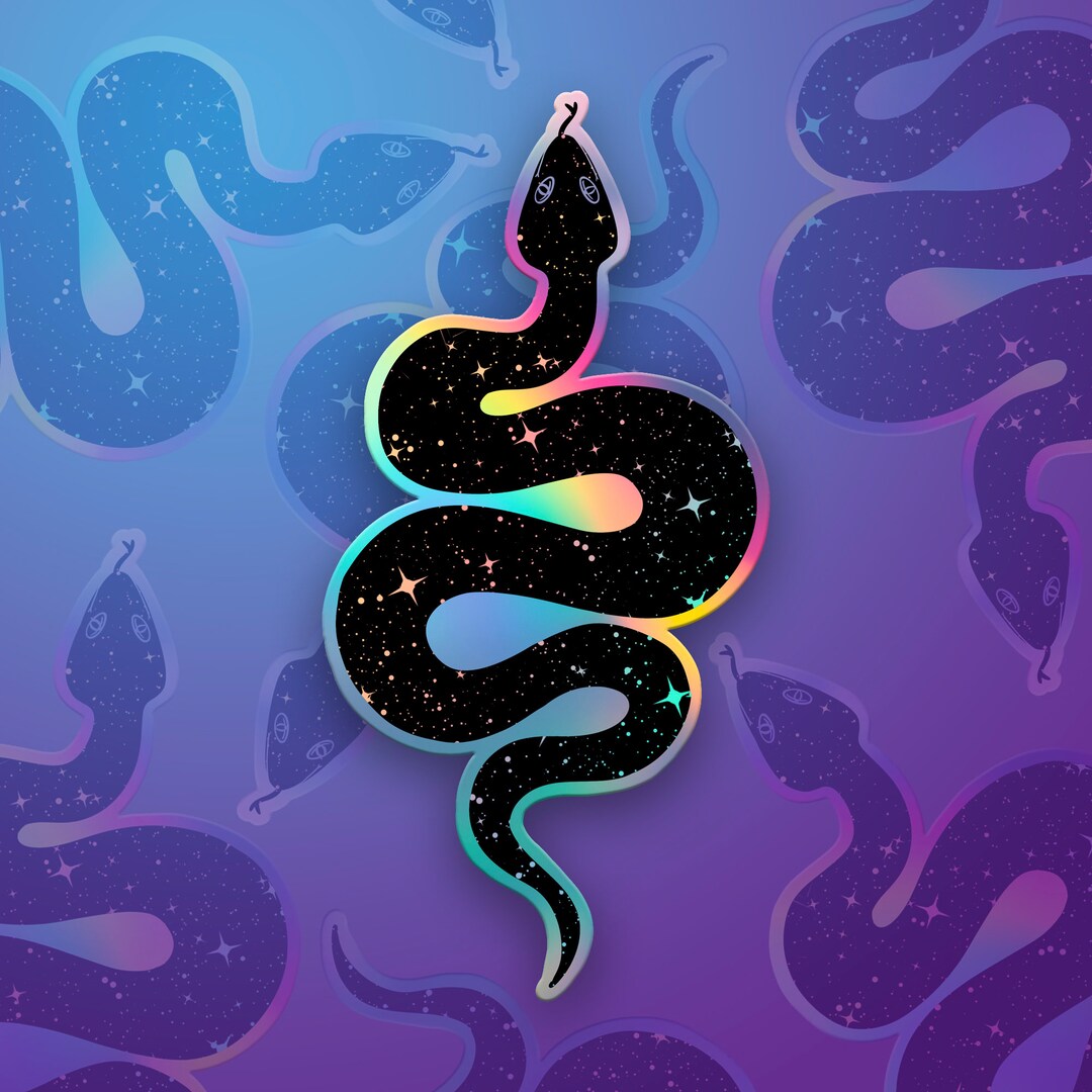 Holographic Celestial Snake Sticker, Moon & Stars Snake Sticker, Snake