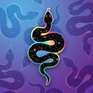 Holographic Celestial Snake Sticker, Moon & Stars Snake Sticker, Snake Bumper Sticker, Witch Sticker, Snake, Magic, Anime Sticker, Stickers