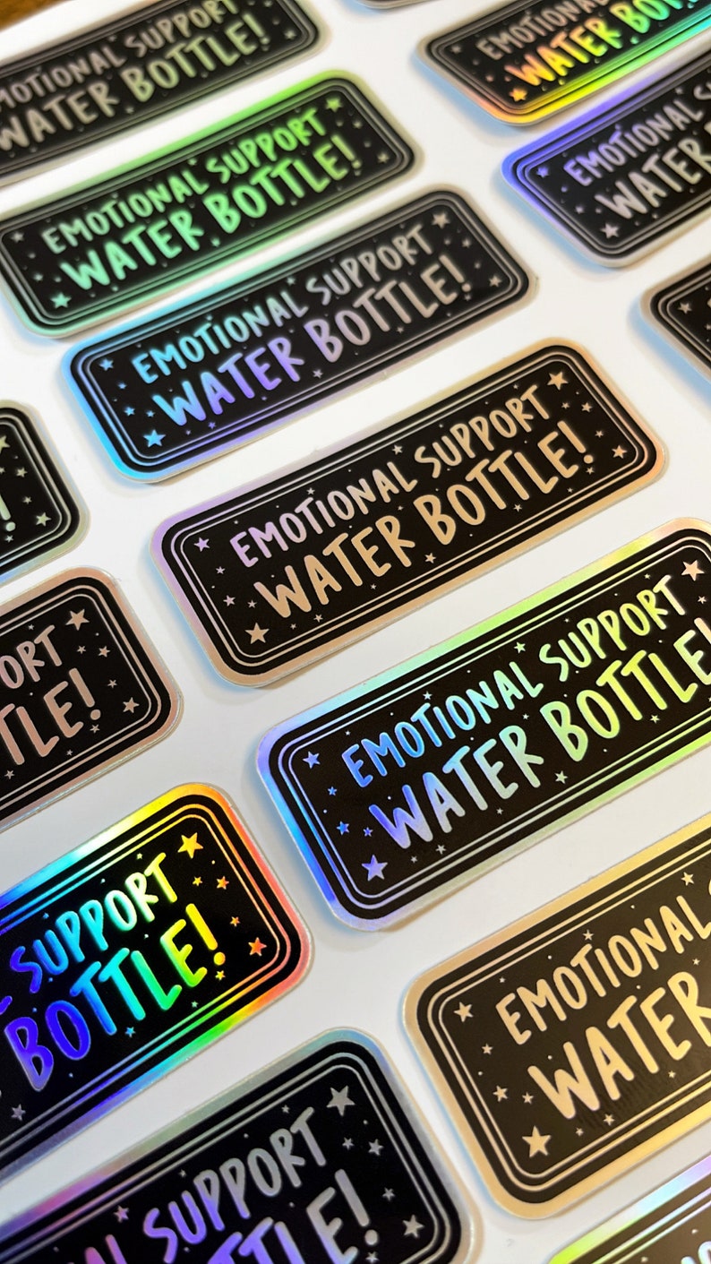 Cute Holographic Emotional Support Water Bottle Sticker These Weatherproof Stickers are great for any Hydro flask or Water Bottles afbeelding 5