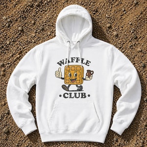 Waffle Club Hoodie Funny Breakfast Sweatshirt, Waffle Lover Gift, Retro Mascot Pullover, Vintage Brunch Hoodie, Foodie Morning Top
