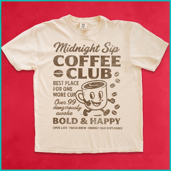 Midnight Sip Coffee Club Shirt, Vintage Coffee Lover Comfort Colors® Tee, Retro Caffeine T-Shirt, Funny Coffee Drinking Gift