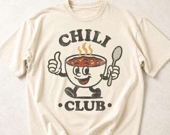 ヴィンテージチリクラブTシャツ、レトロコンフォートカラーズ®チリボウルシャツ、おもしろいフードラバーTシャツ、居心地の良いスープクラブシャツ、90年代のグルメギフト