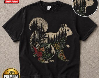 Vintage Squirrel Comfort Colors® T-Shirt, Woodland Forest Animal Shirt, Retro Botanical Nature Tee, Squirrel Lover Gift, Wildlife Shirt