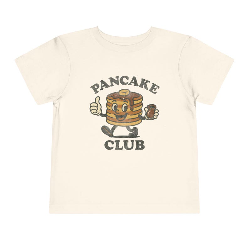 Toddler Pancake Club Shirt Bella Canvas Vintage Breakfast Tee, Funny Food Graphic Gift for Boys Girls Brunch Outfit Natural