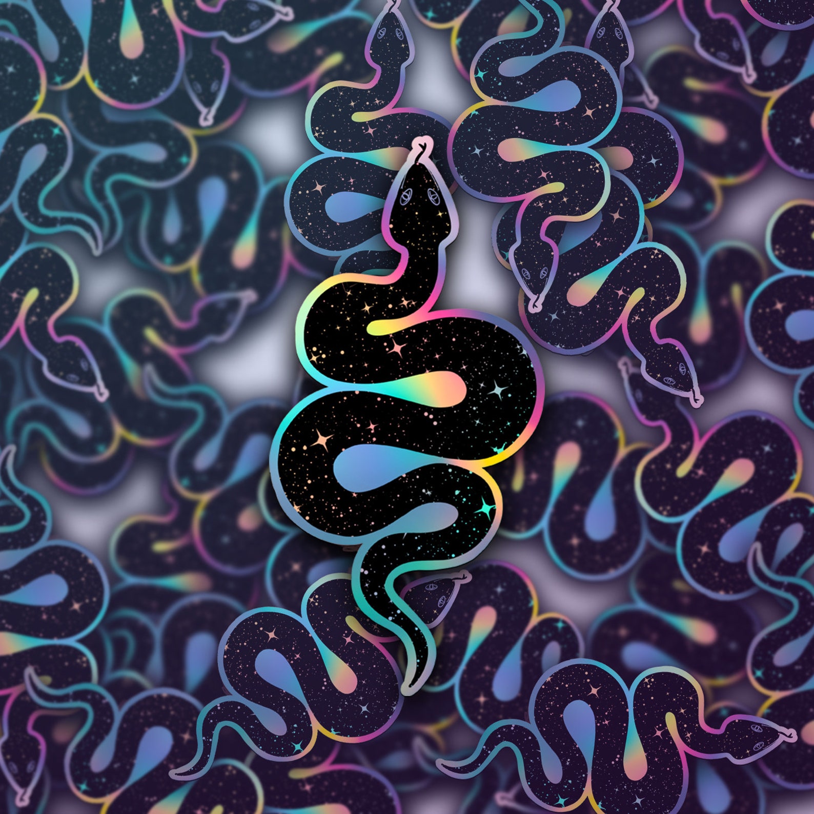 Holographic Celestial Snake Sticker Moon & Stars Snake - Etsy