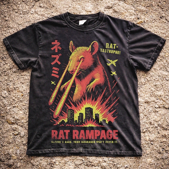 Comfort Colors® Rat Rampage Shirt, Retro Kaiju Rat Graphic Tee, Giant Rat T-Shirt