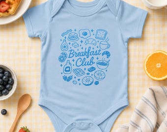 ブレックファストクラブ ベビーボディスーツ ヴィンテージフードロンパース、男の子と女の子のベビーシャワー衣装にぴったりのかわいいブランチギフト
