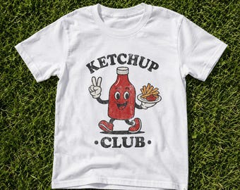 Camiseta infantil del Club de Ketchup para niños pequeños, camiseta retro de dibujos animados de comida para niños y niñas