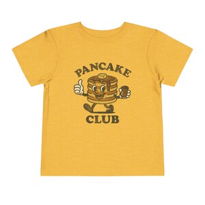 Toddler Pancake Club Shirt Bella Canvas Vintage Breakfast Tee, Funny Food Graphic Gift for Boys Girls Brunch Outfit Heather Yellow Gold