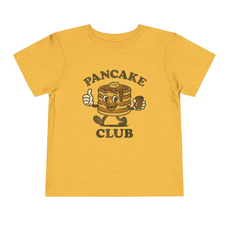 Toddler Pancake Club Shirt Bella Canvas Vintage Breakfast Tee, Funny Food Graphic Gift for Boys Girls Brunch Outfit Heather Yellow Gold