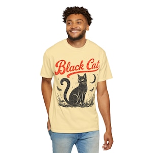 T-Shirt mit schwarzer Katze, Vintage-T-Shirt mit schwarzer Katze in bequemen Farben, Retro-T-Shirt mit Katzenmotiv, Geschenk für Katzenliebhaber, Cottagecore-T-Shirt Bild 3