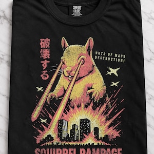 Vintage Squirrel Rampage Graphic Tee: Retro Horror Movie Shirt Christmas Gift, Funny Monster Animal Crewneck, Kaiju Squirrel Sweatshirt