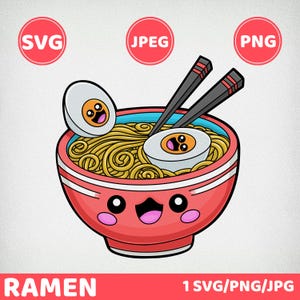 Kawaii Ramen Bowl Clip Art - Full Commercial Rights / PNG / SVG / JPG – Fun & Quirky Pho Bowl Art for coloring books