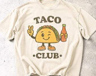 Vintage Taco Club Shirt, Funny Taco Lover Comfort Colors® Tee, Retro Mexican Food Graphic T Shirt, Cute Fiesta Gift, 90s Foodie Unisex Tee