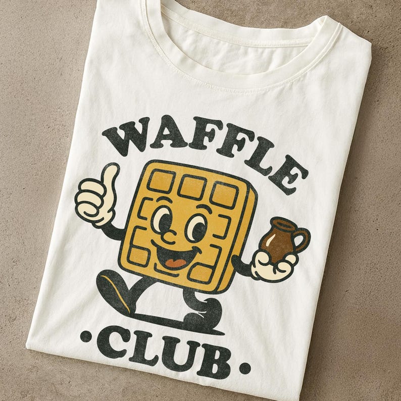 Comfort Colors® Waffle Club Shirt: Vintage Diner Maskottchen T-Shirt Retro Frühstück Cartoon Foodie Grafik Unisex Bild 1