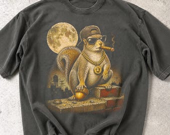 リスのヴィンテージ90年代グラフィックTシャツ、ギャングスターリスコンフォートカラーズ®Tシャツ、面白いレトロリスシャツ、都会の野生動物好きへのギフト