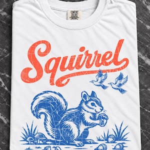 Squirrel Shirt: Vintage Retro Woodland Animal Graphic Tee, Patina Blue Ink, Forestcore Cottagecore Animalcore Unisex Christmas Gift