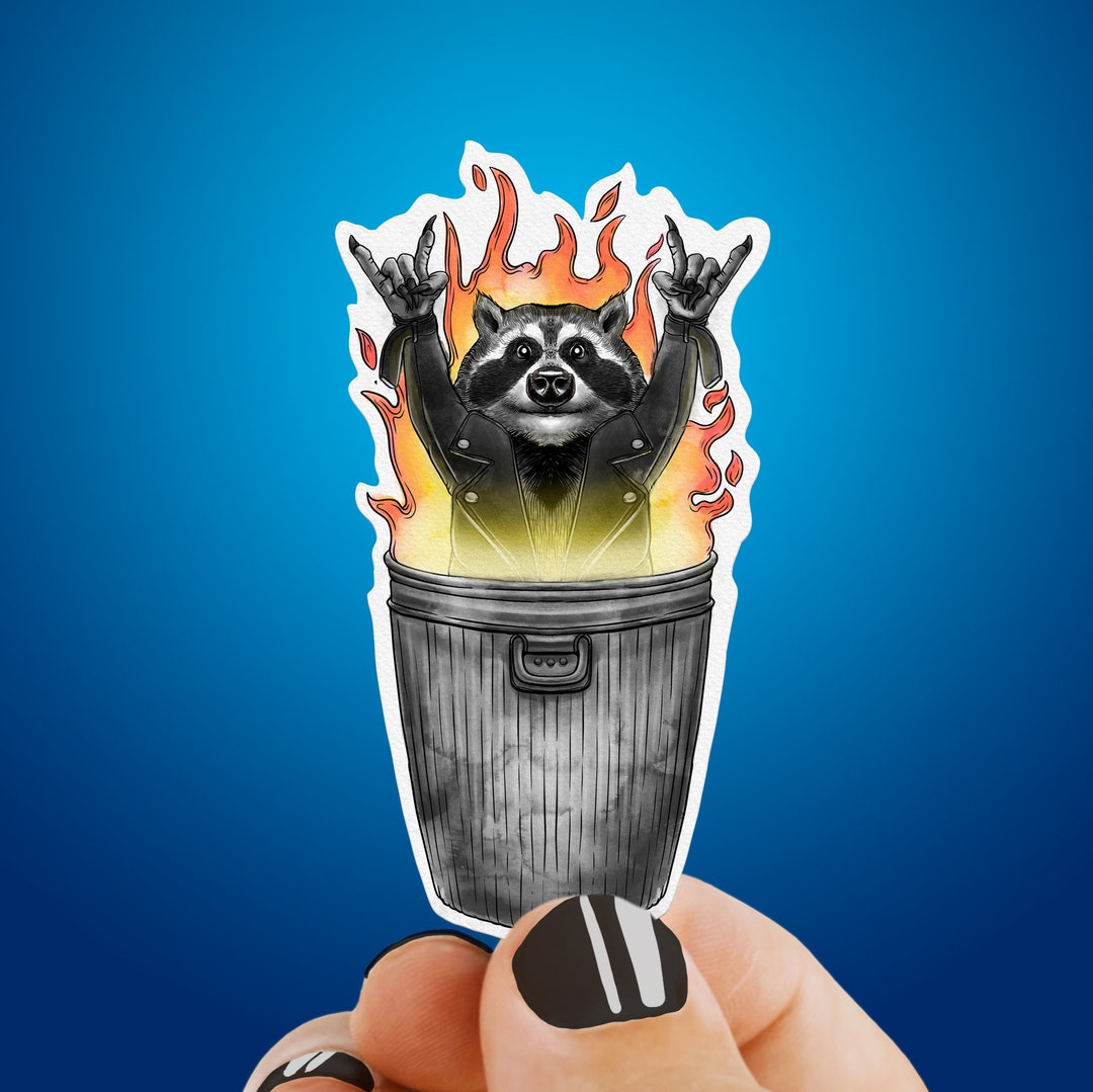 Raccoon Heavy Metal Sticker, Vinyl Dumpster Fire Decal, Uv Protected ...