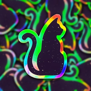 Holographic Celestial Cat Sticker |  Waterproof Cat Vinyl Sticker | Moon & Stars Cat Sticker |  Cat Bumper Sticker, anime sticker