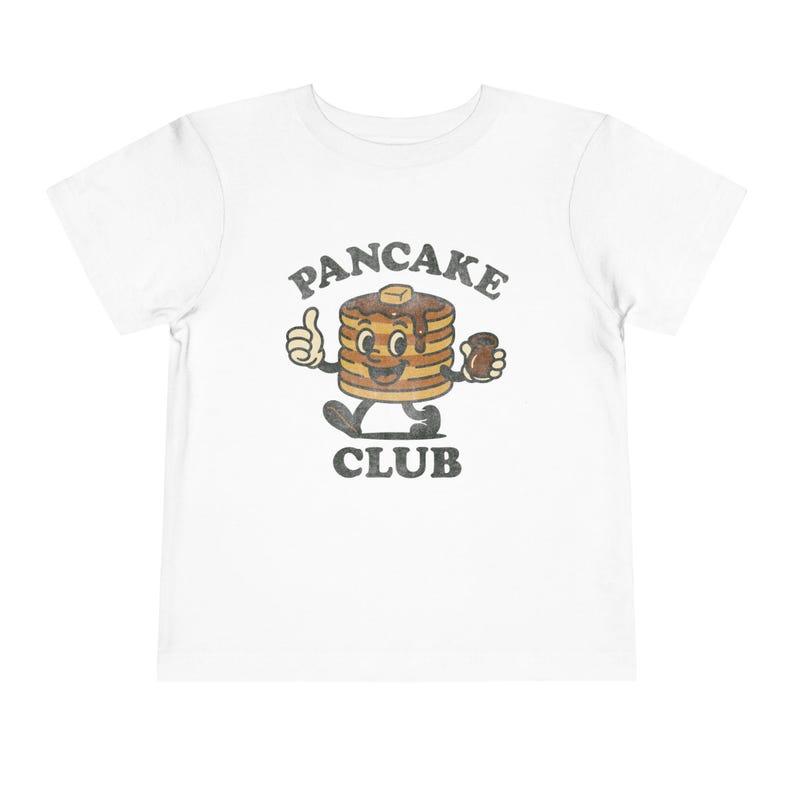 Toddler Pancake Club Shirt Bella Canvas Vintage Breakfast Tee, Funny Food Graphic Gift for Boys Girls Brunch Outfit White