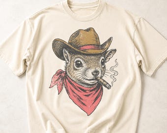 ヴィンテージ カウボーイ リス Tシャツ、レトロ ウエスタン スモーキング リス Tシャツ、コンフォート カラーズ® おもしろげなげっ歯類カントリーシャツ、カウボーイ アニマル ギフト