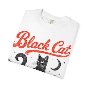 T-Shirt mit schwarzer Katze, Vintage-T-Shirt mit schwarzer Katze in bequemen Farben, Retro-T-Shirt mit Katzenmotiv, Geschenk für Katzenliebhaber, Cottagecore-T-Shirt White