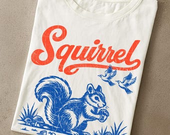 Chemise écureuil : t-shirt vintage rétro avec imprimé animal de la forêt, couleurs confortables, encre bleue patinée, cadeau unisexe Forestcore Cottagecore Animalcore