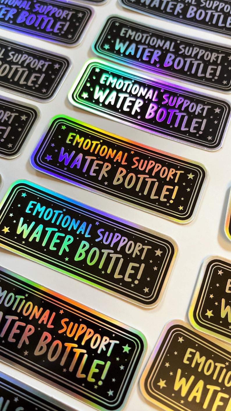 Cute Holographic Emotional Support Water Bottle Sticker These Weatherproof Stickers are great for any Hydro flask or Water Bottles afbeelding 4