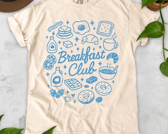 Camiseta Breakfast Doodles, Moletom com Desenhos de Café da Manhã à Mão, Camiseta Clube do Café da Manhã, Camiseta Minimalista Retrô de Comida, Presente para Amantes de Brunch, Presente Gastronômico