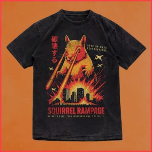 Vintage Squirrel Rampage Graphic Tee: Retro Horror Movie Shirt