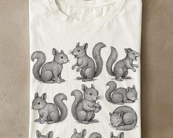 T-shirt Comfort Colors à motif écureuil, illustration vintage mignonne, cadeau nature pour les amoureux des écureuils