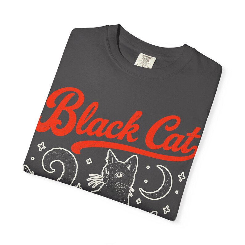 T-Shirt mit schwarzer Katze, Vintage-T-Shirt mit schwarzer Katze in bequemen Farben, Retro-T-Shirt mit Katzenmotiv, Geschenk für Katzenliebhaber, Cottagecore-T-Shirt Graphite