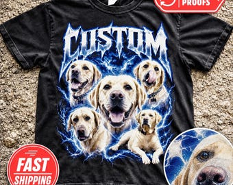 Comfort Colors® カスタムペットポートレートTシャツ パーソナライズされた犬猫好きへのギフト メタルスタイルグラフィックTシャツ ペットオーナーへのギフト