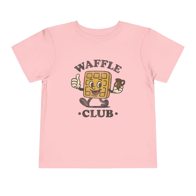 Camiseta del Club de Waffles para Niños Pequeños: Camiseta Retro de Mascota de Desayuno con Jarra de Jarabe, Gráfico de Brunch Dinercore, Lindo Regalo para Amantes de los Waffles de Fin de Semana Pink