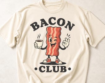 ベーコンクラブ ヴィンテージTシャツ、レトロで面白い朝食コンフォートカラーズ®Tシャツ、コーヒーベーコン好きシャツ、かわいいフードクラブグラフィックギフト