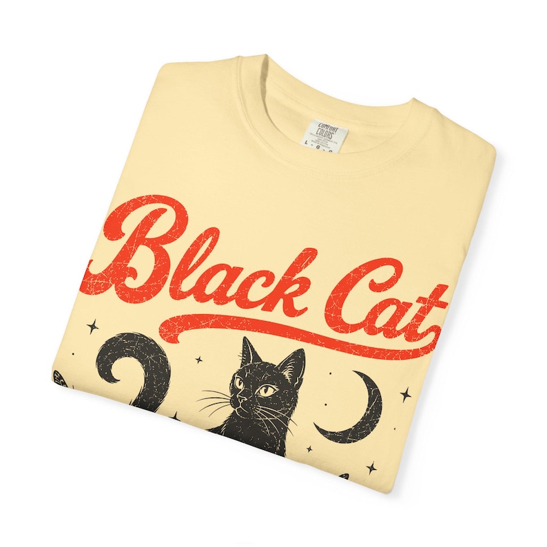 T-Shirt mit schwarzer Katze, Vintage-T-Shirt mit schwarzer Katze in bequemen Farben, Retro-T-Shirt mit Katzenmotiv, Geschenk für Katzenliebhaber, Cottagecore-T-Shirt Banana