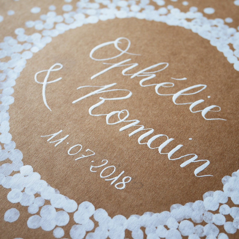 Guest book personalized Rustic and original wedding Guestbook kraft personalised calligraphy names and polka dot wreath
