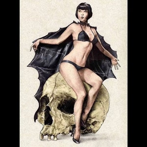 Flirting with Death - Art Print by Louis Braquet | Retro Pinup Art Print | Art Decor Print | Vintage Style Art | Goth Art Print | Art Gift