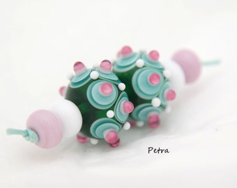 PetraBeads - Handgemaakte lampwork glaskralen - Polka Dots Beads - Rondells - Oorbellen set