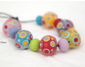 PetraBeads - Handmade Lampwork (6+7) Glass Beads -  dots beads - Happy beads - lampwork - glass - beads