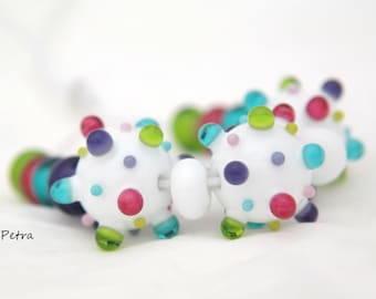 PetraBeads -  Handmade Lampwork (3+10) Glass Beads - Happy beads - lampwork - glass - beads