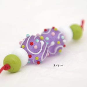 PetraBeads - Handmade Lampwork Glass Beads - Polka Dots Beads -  Rondells - Earrings set