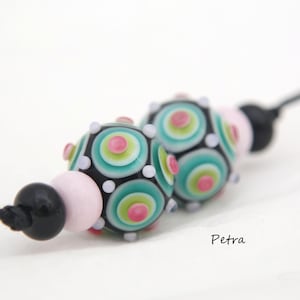 PetraBeads - Handmade Lampwork Glass Beads - Polka Dots Beads -  Rondells - Earrings set