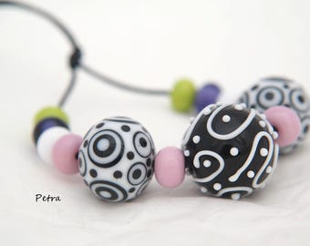 Handmade Lampwork Glass Bead Set: Happy Beads for Jewelry Making