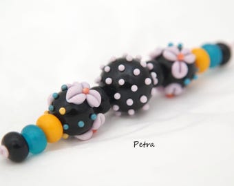 PetraBeads - Handmade Lampwork (3+8) - Glass Beads - Happy beads - lampwork - glass - beads