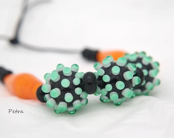 PetraBeads - Handmade Lampwork (5+10) Glass Beads -  dots beads - Happy beads - lampwork - glass - beads